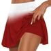 JWZUY High Rise Tennis Skirt Built-in Shorts Athletic Golf Skorts for Women Gradient Elastic Waist Casual Workout Short Pants Red M