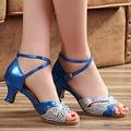 XIAQUJ Women s Indoor Suede Sole 5.5 Cm Medium Heel Fashion Comfortable Latin Dance Shoes Sandals for Women Blue 7(38)