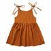 Holiday Deals 2024! Loopsun Toddler Girls Dress U-Neck Sleeveless Solid Cotton and Linen Suspender Mini Dress Brown