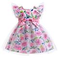 ZMHEGW Toddler Girls Dresses Casual Child Fly Sleeve Pageant Tulle Birthday Party Kids Floral Prints Bowknot Gown Princess Beach Dress