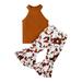 Summer Savings Clearance 2024! Loopsun Toddler Girls Sets Crew Neck Sleeveless Solid Fashion Tank and Printing Flared Pants Set Brown