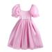 Rovga Casual Dresses For Girls Summer Puff Sleeve Tulle Princess Dress Square Neck Bubble Sleeve Mesh Ruffle Dress Prom For Party Party Birthday Girl Dress