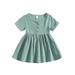 AMILIEe Toddler Baby Girls Summer Dresses Short Sleeve Round Neck Button Down Casual Dress Outfit