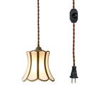 FSLiving Hanging Swag Lamp no Wiring Needed Portable Pendant Light with 15ft Plug-in UL Dimmable Cord Brass Finished E26 Socket Retro Forge Hand-Made Glass Lamp Hanging Lamp - 1 Light