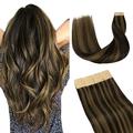 Googoo 14inch Tape in Hair Extensions Dark Brown Highlighted Light Brown Seamless Straight Remy Tape in Human Hair Extensions 20pcs 50g