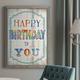 The Party Aisle™ Hila Happy Birthday To You Framed On Canvas Print Canvas, Solid Wood in Blue/Gray/Orange | 37.5 H x 27.5 W x 1 D in | Wayfair