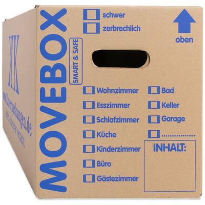15 Umzugskartons Movebox Smart & Safe 2-wellig 25 kg belastbar Beschriftungsfeld Griffverstärkung