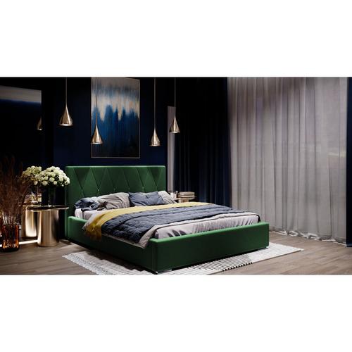 Samtbett 120×200 cm Falgo – Samt Doppelbett mit Bettkasten und Lattenrost – Grün (Riviera 38)