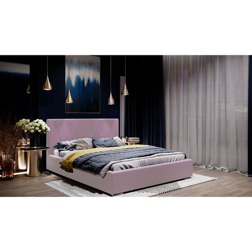 Samtbett 140×200 cm Falgo – Samt Doppelbett mit Bettkasten und Lattenrost – Rosa (Riviera 62)