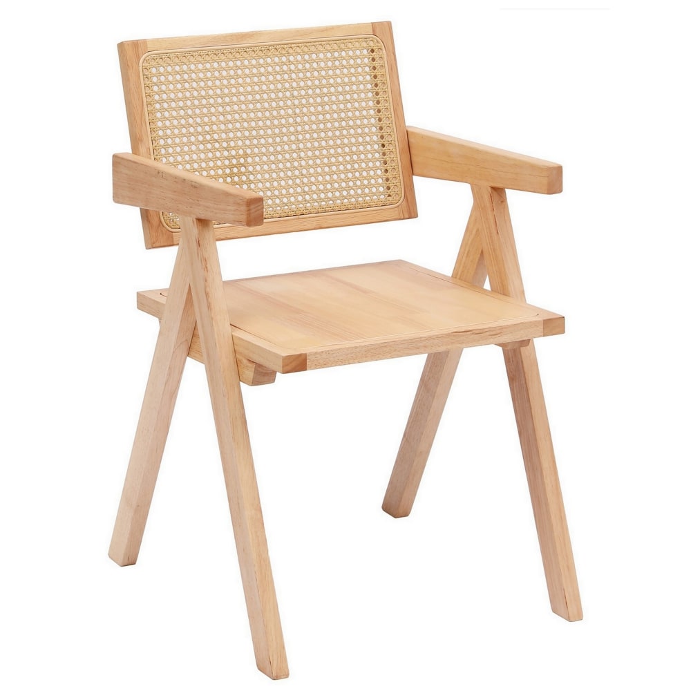 Fauteuil de table en bois massif et cannage naturel