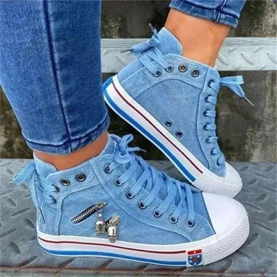 chaussures casual Chaussures en toile Baskets en Denim à lacets pour femmes chaussures montantes