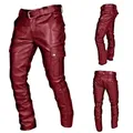 Pantalon en cuir pour homme noir rouge marron mode soirée séparés ante décontracté fjLarge