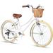 Glerc 24 Girls Cruiser Bike 6-Speed Cruiser Women s Hybird Bicycle for Ages 7 8 9 10 11 Years Old with Wicker Basket. Lightweight Frame and Fork White