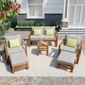 Patio Conversation Set Outdoor Wood 6-Piece Conversation Set Sectional Garden Seating Groups Chat Set All Weather Sofa Sets with Ottomans and Cushions for Backyard Poolside Balcony Gray