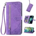 Decase for Samsung Galaxy S21 FE Samsung Galaxy S21 FE Wallet Case for Women Men Durable Embossed PU Leather Magnetic Flip Zipper Card Holder Phone Case with Wristlet Strap Purple