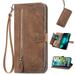 Decase for Samsung Galaxy S20 FE Samsung Galaxy S20 FE Wallet Case for Women Men Durable Embossed PU Leather Magnetic Flip Zipper Card Holder Phone Case with Wristlet Strap Brown