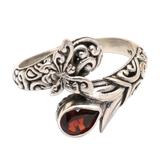 'Traditional Butterfly-Themed Cocktail Ring with Garnet Gem'
