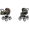 BabyLux Margaret Exclusive 2 in 1 Baby Travel System Pram Stroller Adjustable Detachable Rain Cover Footmuff Newborn to Baby Bearing Wheels Roses with Tulips On Black