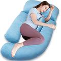 AS AWESLING 60in Full Body Pillow | Nursing, Maternity and Pregnancy Body Pillow | Extra Large U Shape Pillow and Lounger with Detachable Side, Separate Support Pillow and Removable Cover (Light Blue)