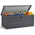 DKIEI Lockable Garden Storage Box, 600L Waterproof Outdoor Storage Box, Metal Storage Box with Lid, Black Deck Box Storage Container for Garden Tools, Toys, Cushion, Pillow, 165x 70x 62 cm