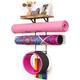 Yoga Mat Holder Wall Mount Yoga Mat Storage Home Gym Accessories with Wood Floating Shelves and 4 Hooks for Hanging Foam Roller and Resistance Bands at Fitness Class or Home Gym Carbonized Black