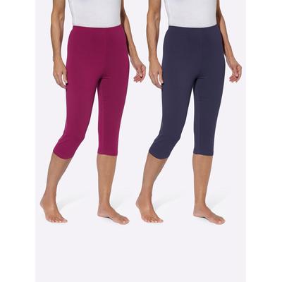 Caprileggings, Damen, Gr. 44, Normalgrößen, bunt (marine, malve), 95% Baumwolle, 5% Elasthan, unifarben, knielang, Hosen Image