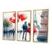 Design Art Couples In Love In Paris IV - 3 Piece Floater Frame Print on Canvas Metal in Red | 32 H x 48 W x 1 D in | Wayfair FL56627-3PXL-GD