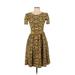 Lularoe Casual Dress - Fit & Flare Square Short Sleeve: Yellow Batik Dresses - Women's Size X-Small