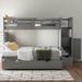 Twin over Full/Twin Bunk Bed, Convertible Bottom Bed,Full-length Guardrails,Storage Shelves and 2-Drawers with Wheels