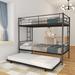 Black Convertible Twin Over Twin Metal Bunk Bed Frame with Trundle