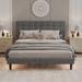 Queen Size Linen Upholstered Platform Bed with Adjustable Headboard