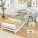 Twin Storage House Bed for kids with Bedside Table, Trundle and Roof, Bookcase Headboard