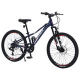 24 Inch Kids Mountain Bike with Aluminum Alloy Frame, 7-Speed Bike with Front&Rear Disc Brakes for Girls & Boys