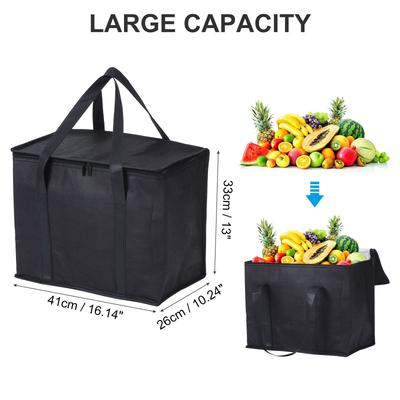 4Pcs Insulated Reusable Grocery Bag Food Delivery Bag with Zipper 16x10x13" - Black