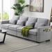 104" 4-Seater Modern Linen Fabric Sectional Sofa, Storage Pockets and 4 Pillows, Minimalist Style Couch for Living Room