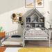 Twin Size House-Shaped Headboard with Fence Guardrails and Trundle