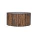 36 Inch Round Drum Coffee Table, Classic Plank Design, Rustic Brown Wood