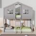 Twin Over Twin House Bunk Bed with Ladder, Twin Wood Bed Frame with Roof Design