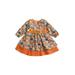 hirigin Infant Halloween Patchwork Dress Girls Pumpkin Cat Print Long Sleeve Round Neck One-piece with Bows