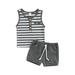 IZhansean 2pcs Baby Boys Casual Clothes Sets Sleeveless Striped Printed Pocket Vest Tops+Elastic Shorts Clothing Gray 6-12 Months