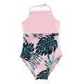 APEXFWDT Family Matching Swimsuits Swimwear One Piece Floral Printed Bathing Suit Halter Neck Sexy Beachwear