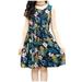 safuny Girls s A Line Dress Clearance Tropical Leaf Lovely Princess Dress Sleeveless Comfy Fit Round Neck Pleated Swing Hem Vintage Holiday Blue 3-15Y