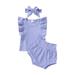 IZhansean Infant Baby Girls Boys Clothes Sets 3pcs Solid Flying Sleeve Tops + Shorts + Hairband Set Purple 12-18 Months