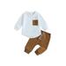 Arvbitana Newborn Baby Kids Long Sleeve Round Neck Sweatshirt Tops + Solid Color Drawstring Pants Toddler Kids 2-Piece Casual Outfit Set 0M-3T