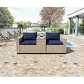 Esmlada Outdoor 3 Piece Modular Outdoor Set Wicker Patio Furniture Conversation Sofa Setï¼ŒSuitable for Porch Balcony and Deck (White and Blue)