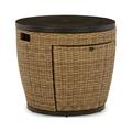 27 Inch Outdoor Round Fire Pit Handwoven Resin Wicker Aluminum Brown