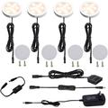 Led Under Cabinet Light white round 4Pack Puck Lighting Kit touch switch dimmer and Plug for under counter Lightsï¼ˆWarm Whiteï¼‰