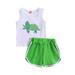 ZRBYWB Toddler Boy Clothes Summer Suit Dinosaur Cartoon Print Sleeveless T Shirt Undershirt Solid Color Shorts Sports 2 Piece Set Summer Clothes