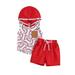 Wassery Summer Brother and Sister Matching Outfits Rugby Print Sleeveless Hooded T Shirts Top with Red Shorts Newborn Hoodie Outfits Set 0-3T