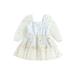 Sprifallbaby Baby Girl Daisy Print Princess Dress Elegant Long Sleeves Mesh Tulle A-Line Party Dresses 3M-3Y